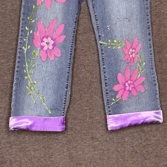 Vintage Daniel Original Design Floral Hand-Painted Embellished Jeans Womens 9/10 - Picture 4 of 12